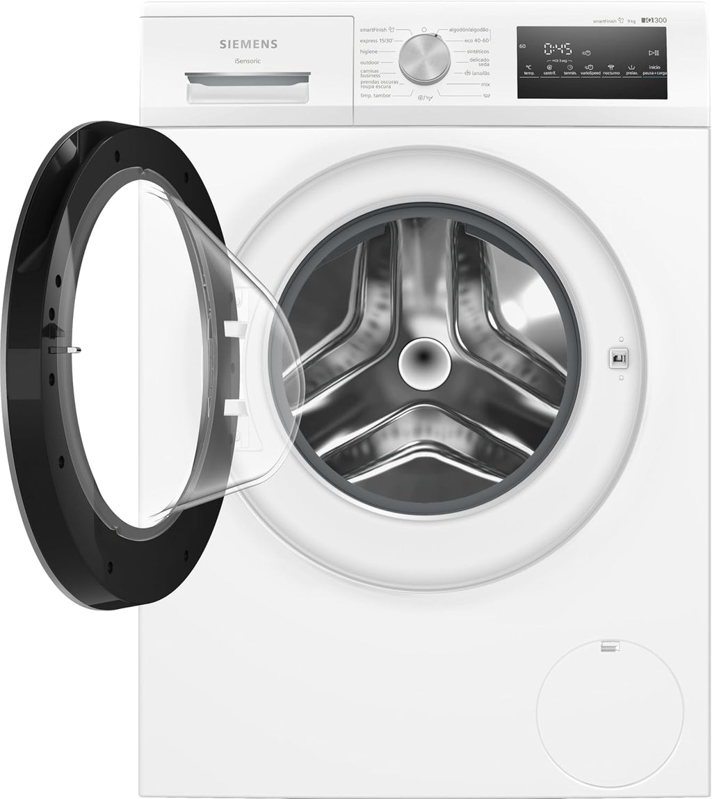 Siemens Waschmaschine, iQ300, 9 kg Kapazität, Schnellprogramme, smartFinish, weiß, WM14N292EP