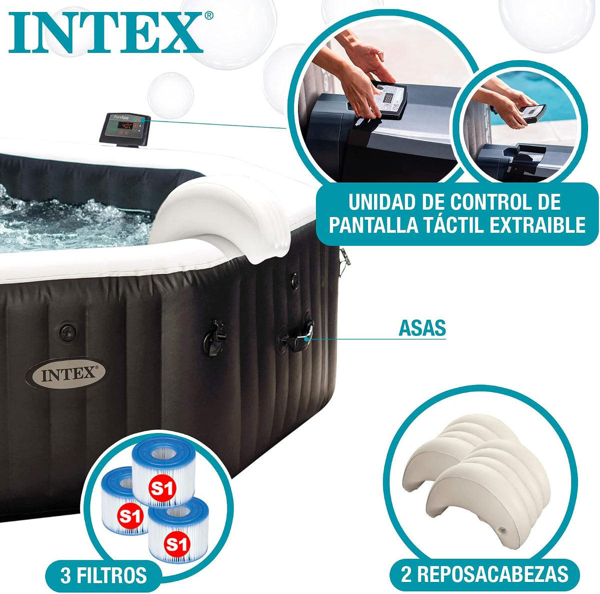 Intex 86IN X86IN X28IN PURESPA Jet and Bubble Deluxe Set