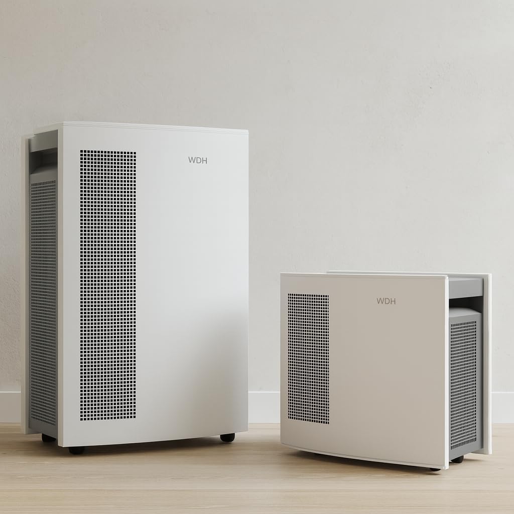 Aktobis Luftreiniger WDH-H3, 150 m³/h, 4-fach Filtersystem mit Ionisator & Luftsensor, Metallgehäuse, Touch-Panel und LCD-Display - für Wohnräume, Schlafzimmer & Büro