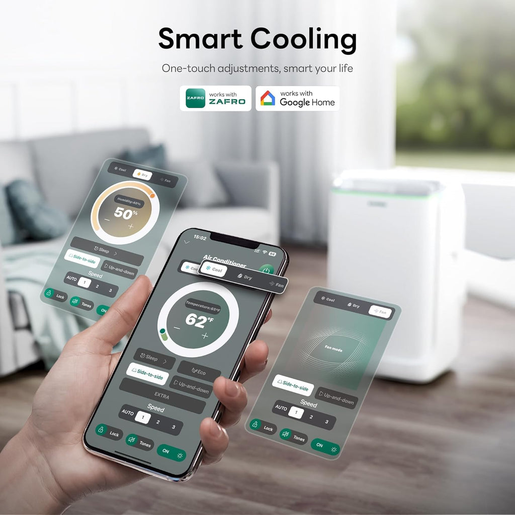 ZAFRO Inverter Tragbare Klimaanlage, 14000 BTU (10000 BTU SACC), intelligente AC-Einheit mit ultra-leiser Kühlung (42 dB)/ohne Drainage/24-Stunden-Timer/APP/Steuerung