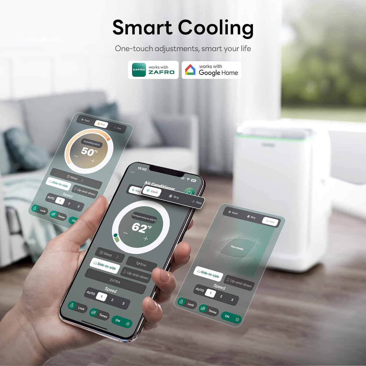 ZAFRO Inverter Tragbare Klimaanlage, 14000 BTU (10000 BTU SACC), intelligente AC-Einheit mit ultra-leiser Kühlung (42 dB)/ohne Drainage/24-Stunden-Timer/APP/Steuerung
