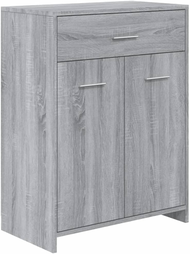 vidaXL Badmöbel Set 4 TLG., Badezimmermöbel mit Hochschrank Waschbeckenunterschrank Midischrank, Badschrank mit viel Stauraum, Waschtischschrank Badezimmermöbel, Grau Sonoma Holzwerkstoff