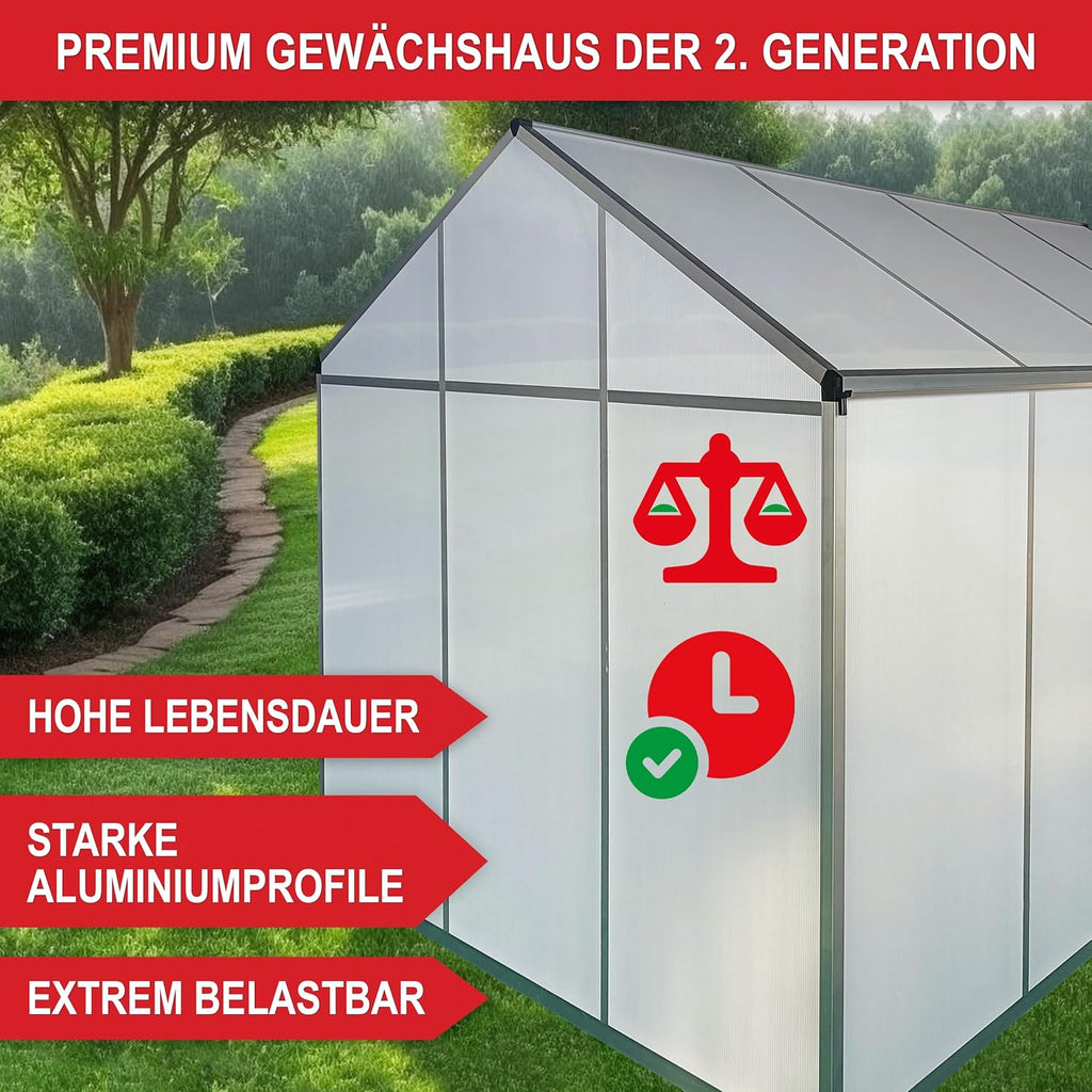 ONBEST stabiles Aluminium Gewächshaus mit Dachfenster – Garten Frühbeet ideal für die Anzucht von Tomaten Blumen – vielseitig nutzbar als Treibhaus, Tomatengewächshaus Pflanzenhaus (M)