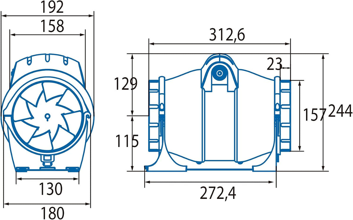 Cata | Helicocentrifugal-Extruder | Modell Duct IN-LINE 160/560 | Hochleistungs-Abluftventilator mit niedrigem Geräuschpegel | Ventilator mit 2 Geschwindigkeitsstufen | Energieeffizienzklasse B