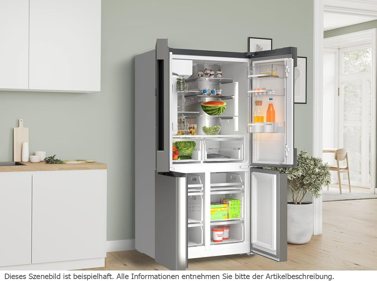 Bosch KFI96APEA, Serie 6, Smarter French Door Kühlschrank, 183 x 90,5 cm, 375 L Kühlen + 199 L Gefrieren, noFrost, Eis- und Wasserspender, Big Box, VitaFresh XXL 0º, AntiFingerprint, Gebürsteter Stahl