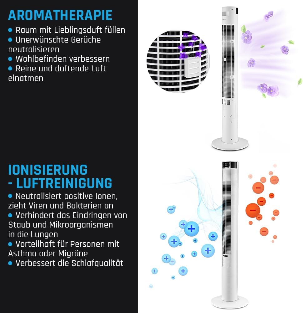 YOER Spiro TF03W, 45W, Ionisator, 4 Gebläsemodi, 90° Oszillation, 10m Reichweite, 12-Stunden-Timer, Leiser Betrieb, 3 Geschwindigkeitsstufen