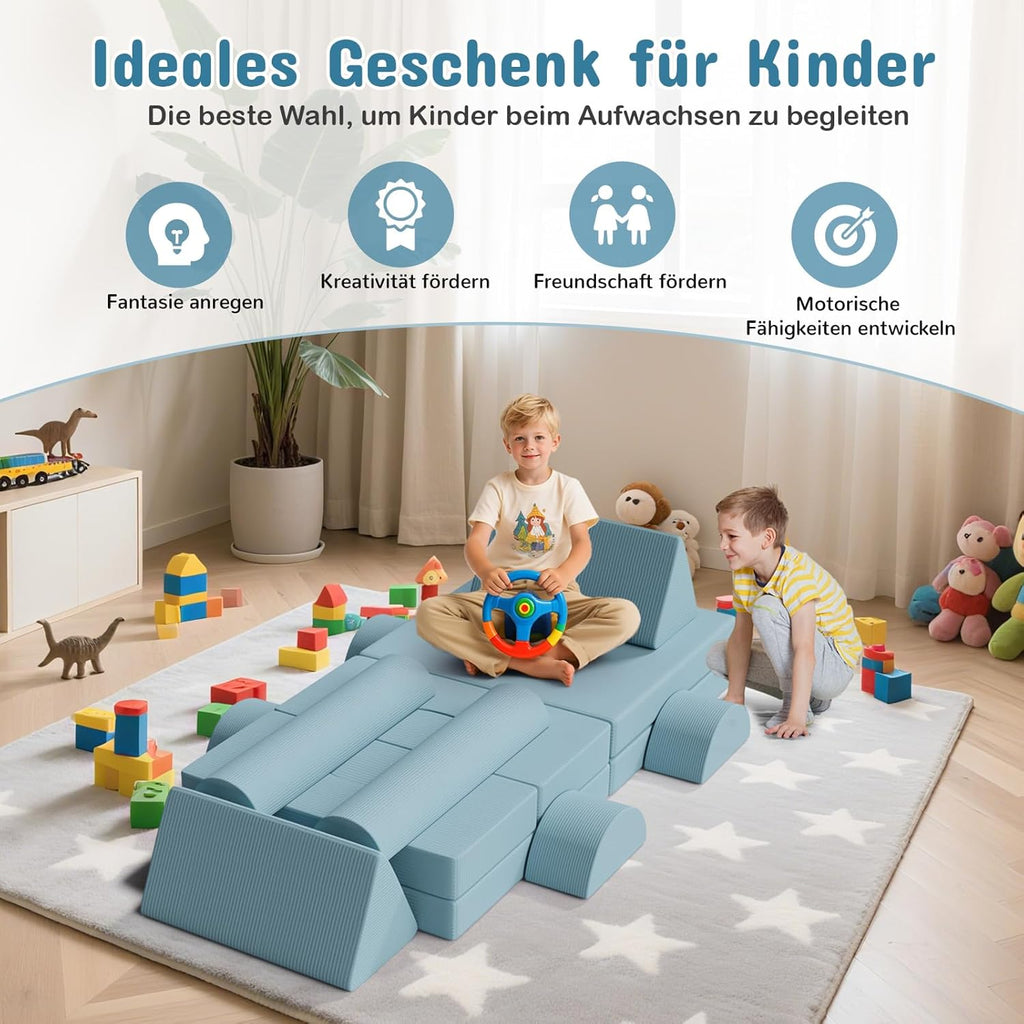 MAMIZO Spielsofa Cord, Kindersofa-Bausteine, 15-Teiliges Modulare Kinderspielcouch, Spielsofa für Kinder, Kindercouch Aufklappen Oeko-TEX, kreatives Spielen für Kuschelecke im Kinderzimmer (Blau)