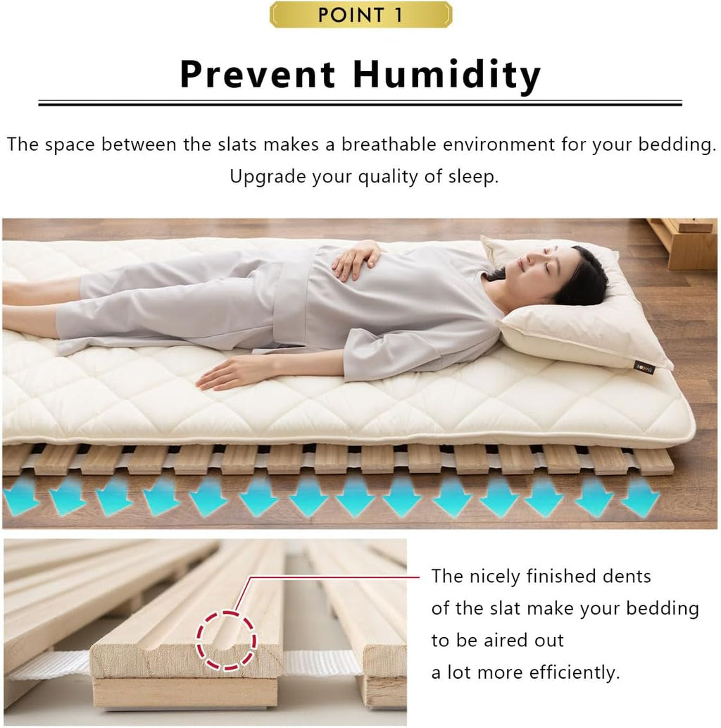 EMOOR Rolllatten Futonbett Einzel Größe (100 x 200 cm), Franco-ROLL für Japanische Boden-Futon-Matratze, Holz Paulownia Boden Unlackiert Natürlich Schlafbettwäsche Gäste Tatami-Matte