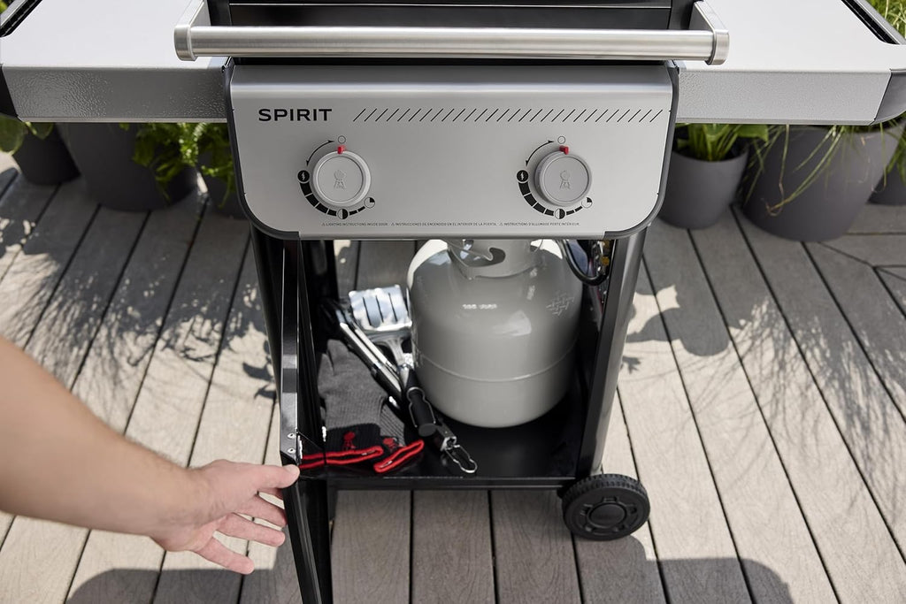 Weber Spirit E-210 Gasgrill, 2 Brenner, Grillfläche 51 x 46 cm, Thermometer im Deckel, 2 Räder, Schwarz/Silber (1500838)
