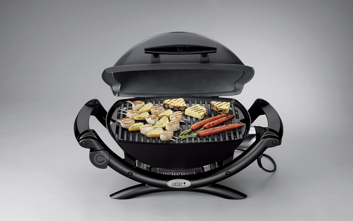 Weber Q1400 Elektrogrill, 43 x 32cm Grillfäche, portabler BBQ Grill, 2-geteilter porzellanemaillierter Guss-Grillrost, Aluminiumguss Deckel & Gehäuse - Dark Grey (52020079)