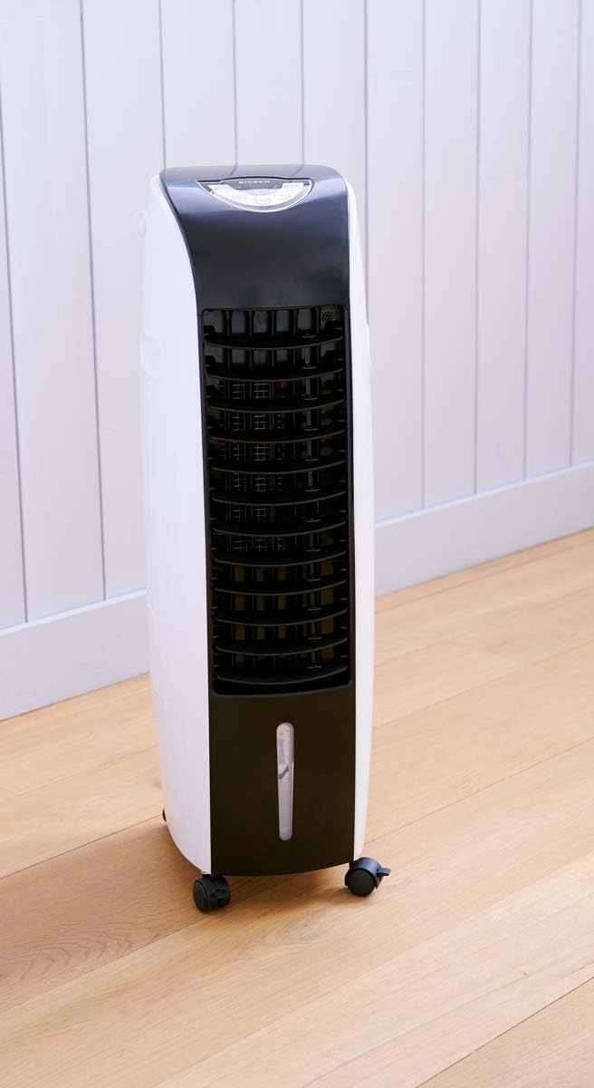 BIGBEN Luftkühler 60 W, Tank 6 l – Mobile Klimaanlage ohne Abfluss – Säulenventilator mit Fernbedienung und Timer – AIRC01