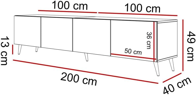Lookway Moderner TV-Schrank in Kaschmir matt auf schrägen Onyx-Beinen – COLGANTE 200 cm (Beine: Schwarz)