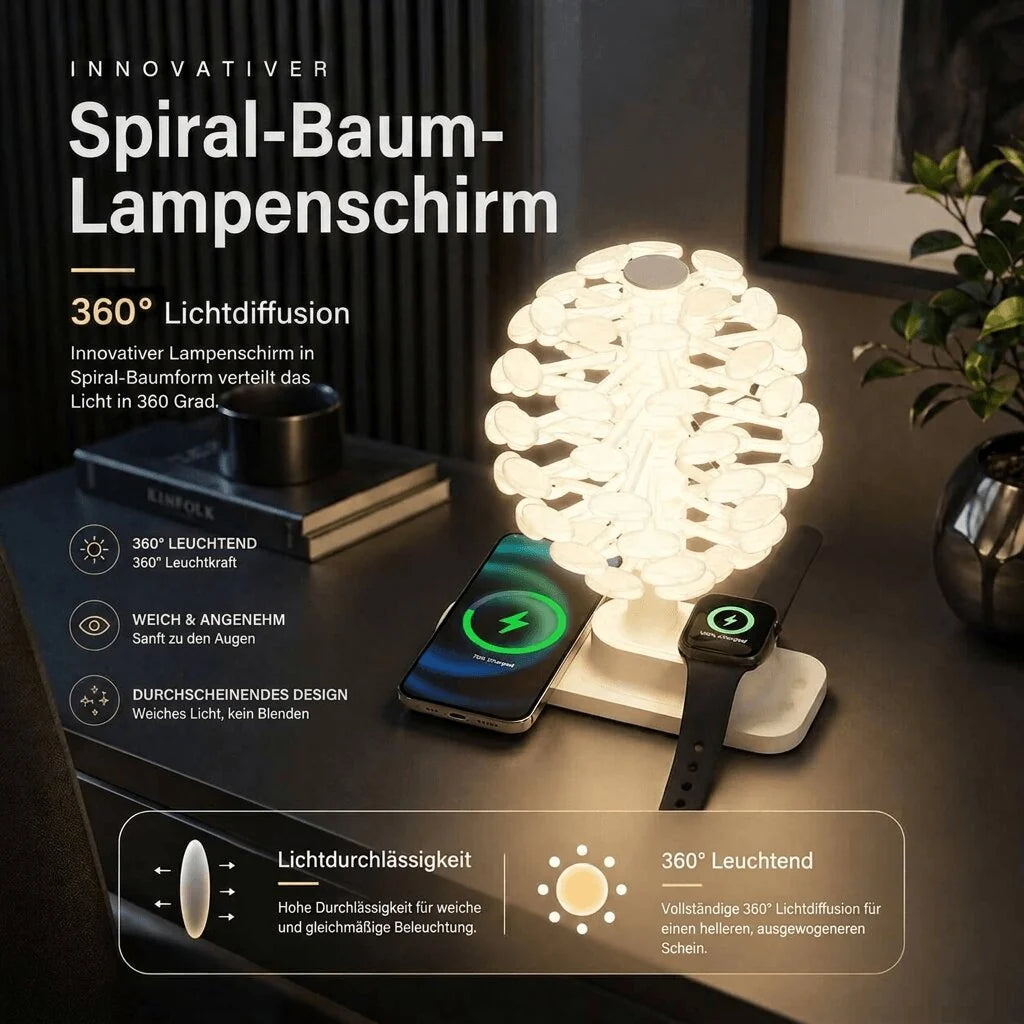 LED Tischlampe mit kabellosem Ladegerät | Spiralfunkel