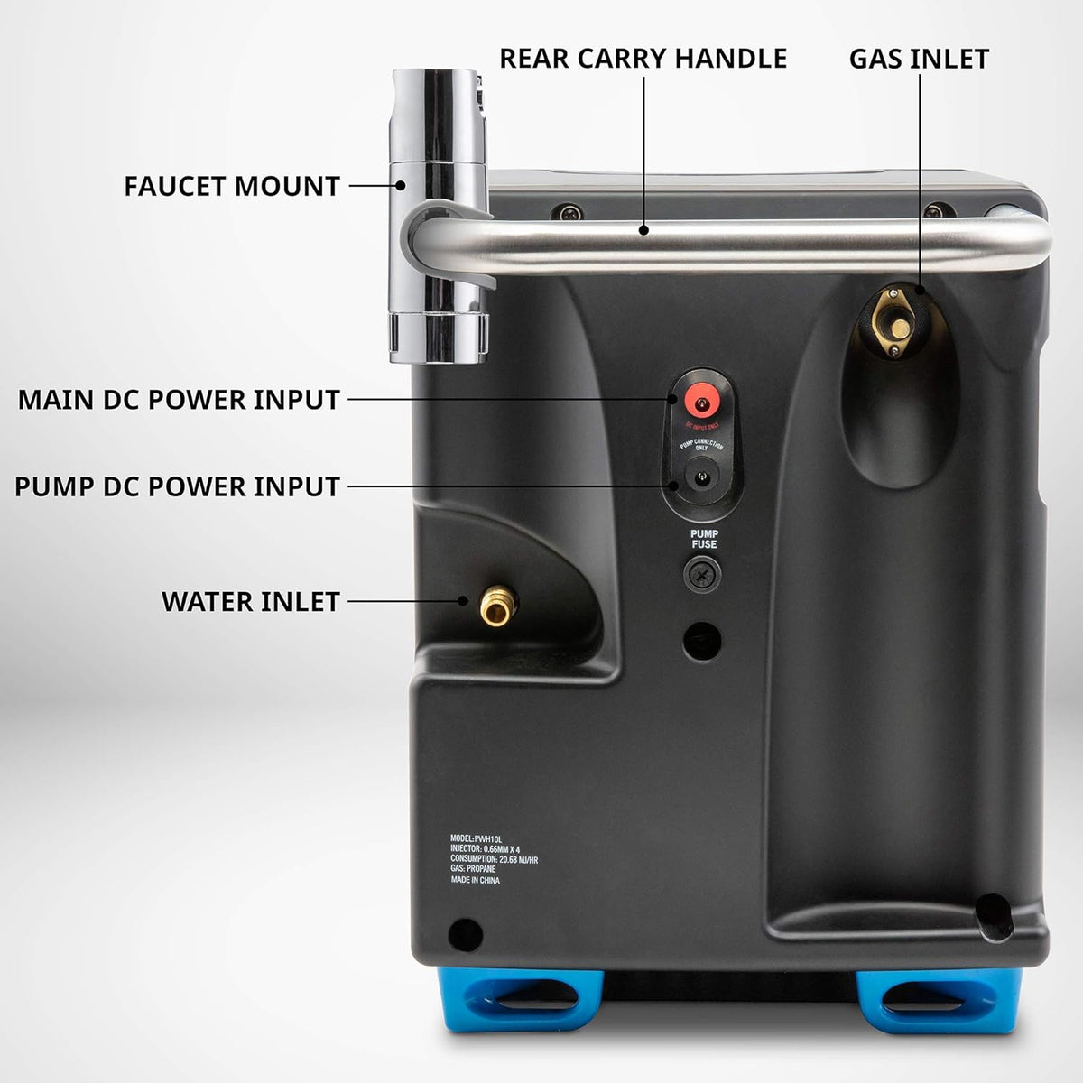 Tragbarer Propan-Warmwasserbereiter und Duschpumpe mit eingebauter Batterie | Kompaktes Outdoor-Reinigungs- und Duschsystem mit LCD, Sicherheitsabschaltung und Tragetasche, sofort heißes Wasser für Camping und Wandern