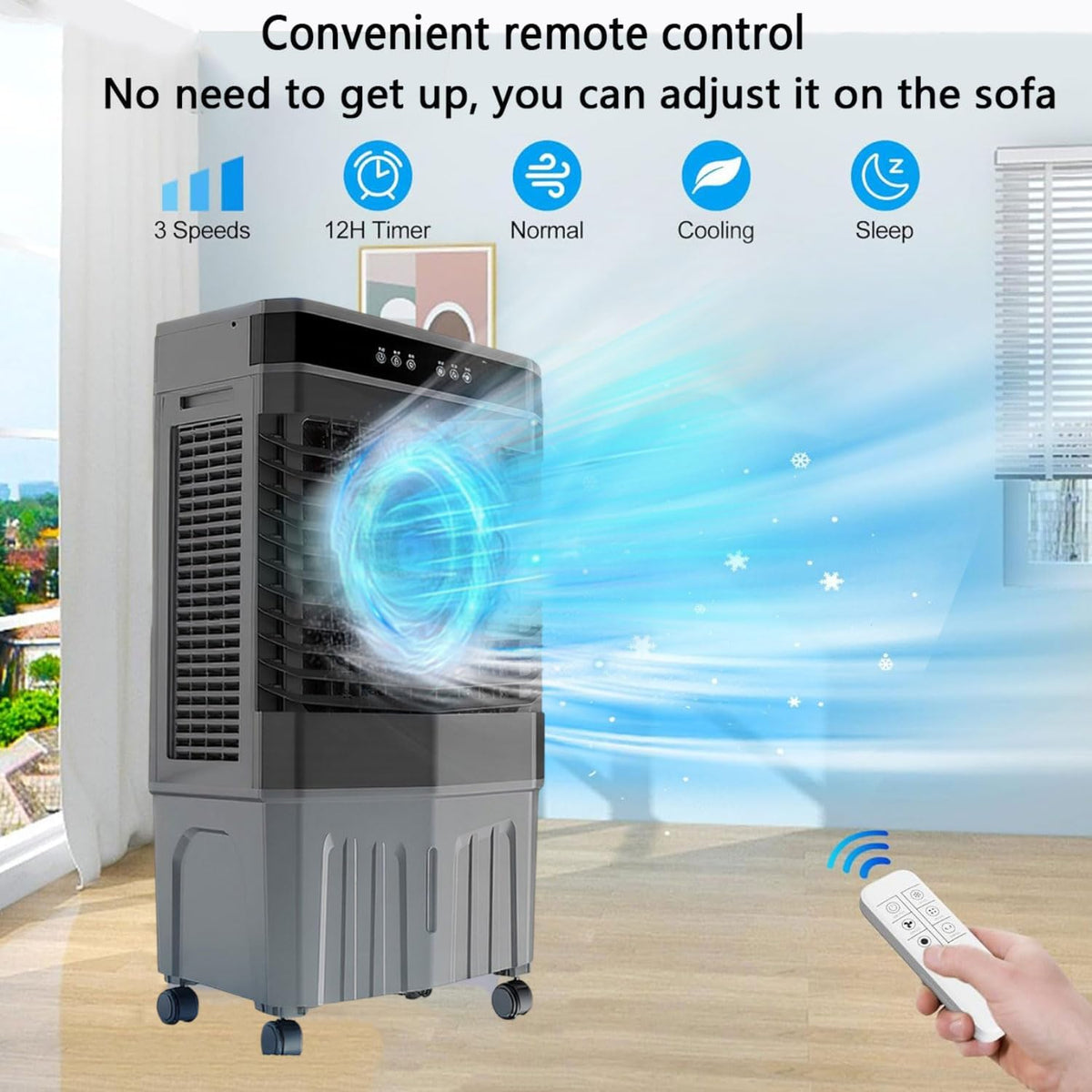 Klimaanlage Mobile Klimagerät mit Wasserkühlung Leise Luftkühler Air Conditioner mit 120°Oszillierend 1-12Timer leiser Betrieb 45L Wassertank Verdunstungskühler für Zimmer Wohnungen
