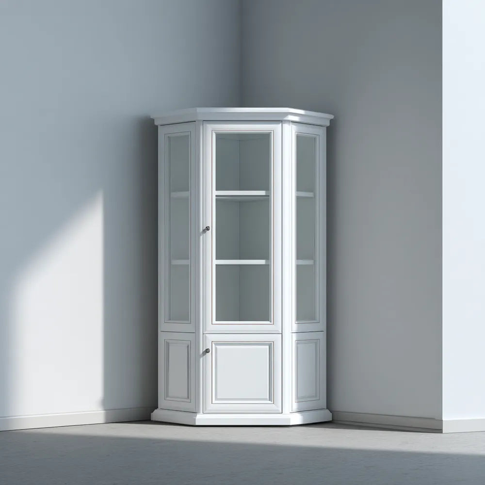 Eckvitrine Holz 60x40x180 cm - Weiß - Klassisches Design