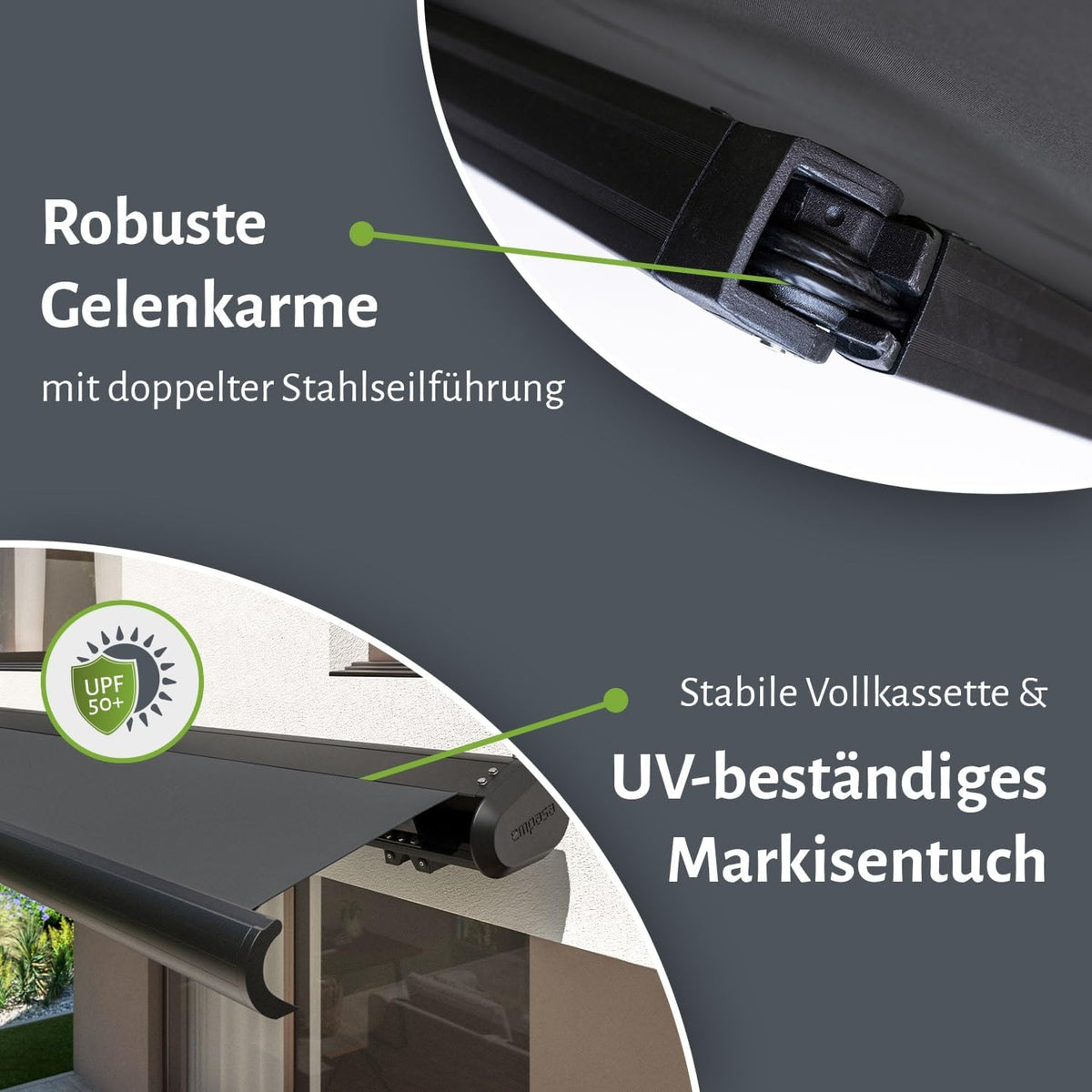 empasa elektrische Vollkassettenmarkise 'Profi' Kassettenmarkise Gelenkarmmarkise Markise Sonnenmarkise Sonnenschutz komplett vormontiert, Farbe:anthrazit, Größe:4 x 3 m