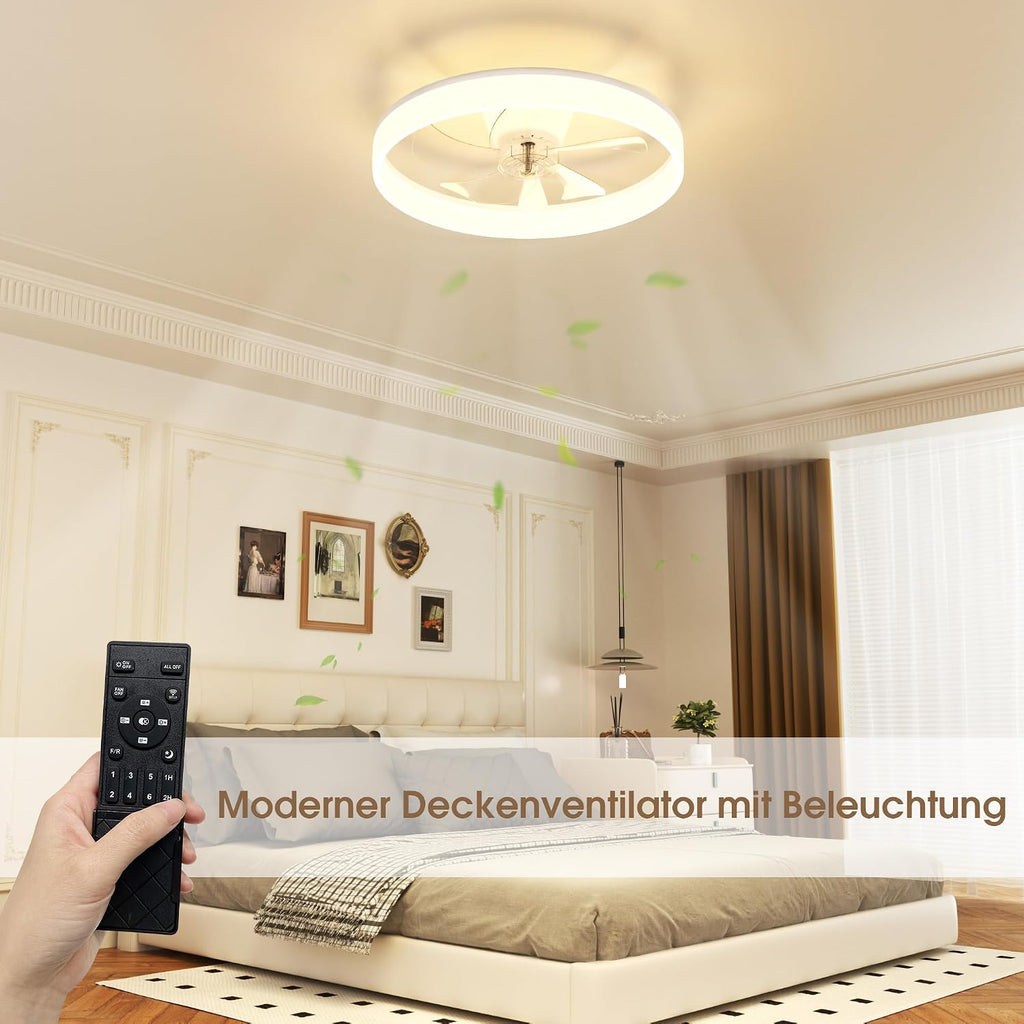 NIORSUN Deckenventilator mit Beleuchtung und Fernbedienung, 6 Geschwindigkeiten, dimmbares Lampe mit Ventilator, Leise Deckenlampe mit Ventilator für Schlafzimmer, Wohnzimmer (50cm, Weiß)