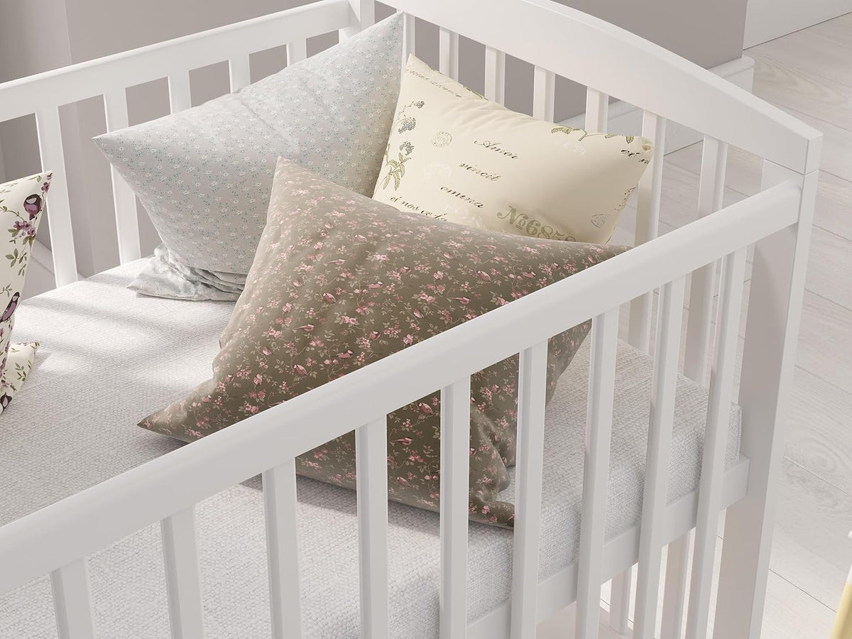 Love For Sleep Babybett Beistellbett 120x60cm mit Schaumstoffmatratze Weiß Jacob Kinderbett Baby Bett Holz - Kinderbett Babybett, Mitwachsend Gitterbett Baby Bed