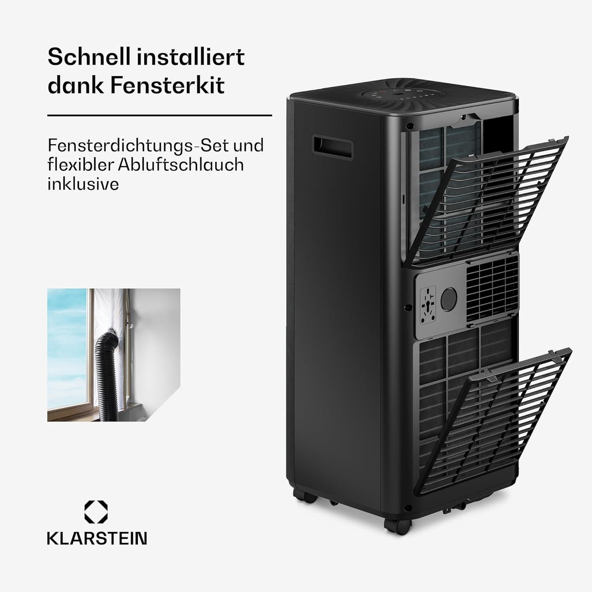 Klarstein AireLux Mobile Klimaanlage – 9.000 BTU, Für Räume bis 33 m², 3-in-1: Kühlung, Entfeuchter & Ventilator, Energieeffizienzklasse A, Smart App & Sprachsteuerung, Mit Abluftschlauch, Dunkelgrau