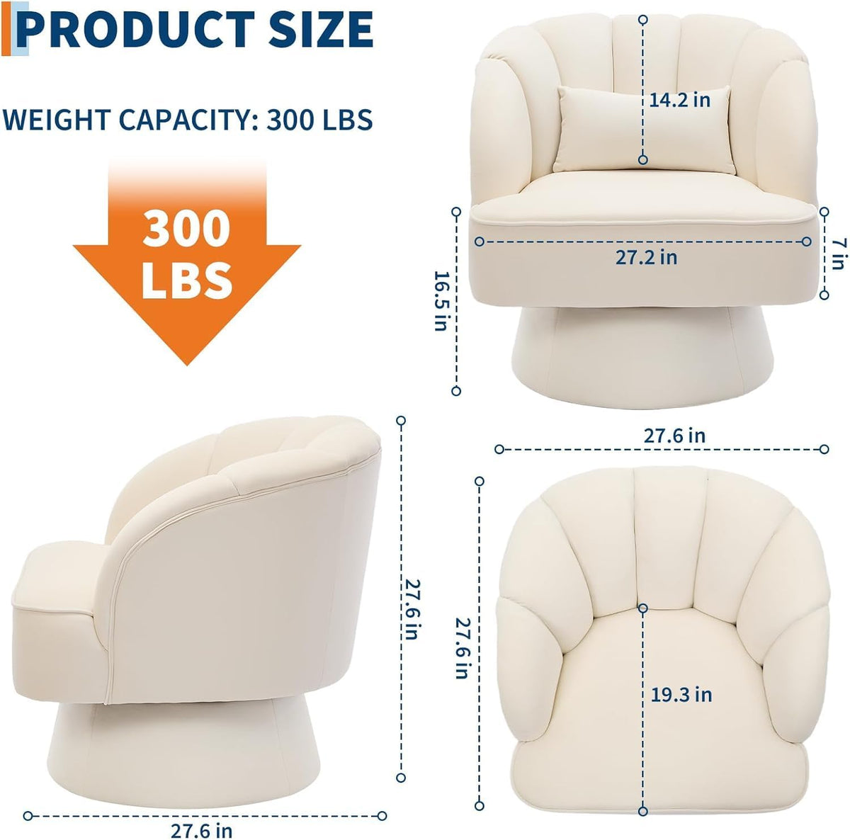 Moderner Drehsessel, 360 Grad Samt gepolsterter Sessel mit gestreifter Rückenlehne & Plüschpolsterung, bequemer runder Sessel für Wohnzimmer, Schlafzimmer, Leseecke, Beige