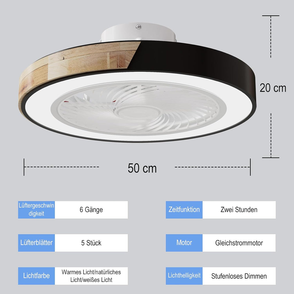 YuYe Deckenventilator Mit Beleuchtung, Ventilator Deckenleuchte, 3 Farbtemperatur und 6 Geschwindigkeiten LED- Deckenventilator mit Lampe Leise Dimmbar für Esszimmer Wohnzimmer Schlafzimme (A)