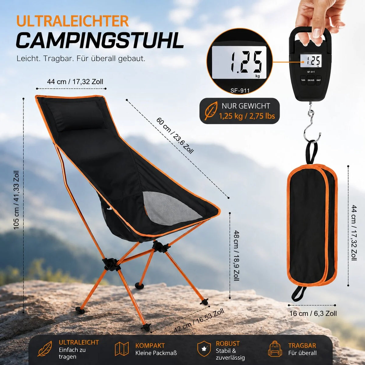 Ultraleichter Faltbarer Campingstuhl | Faltbaron