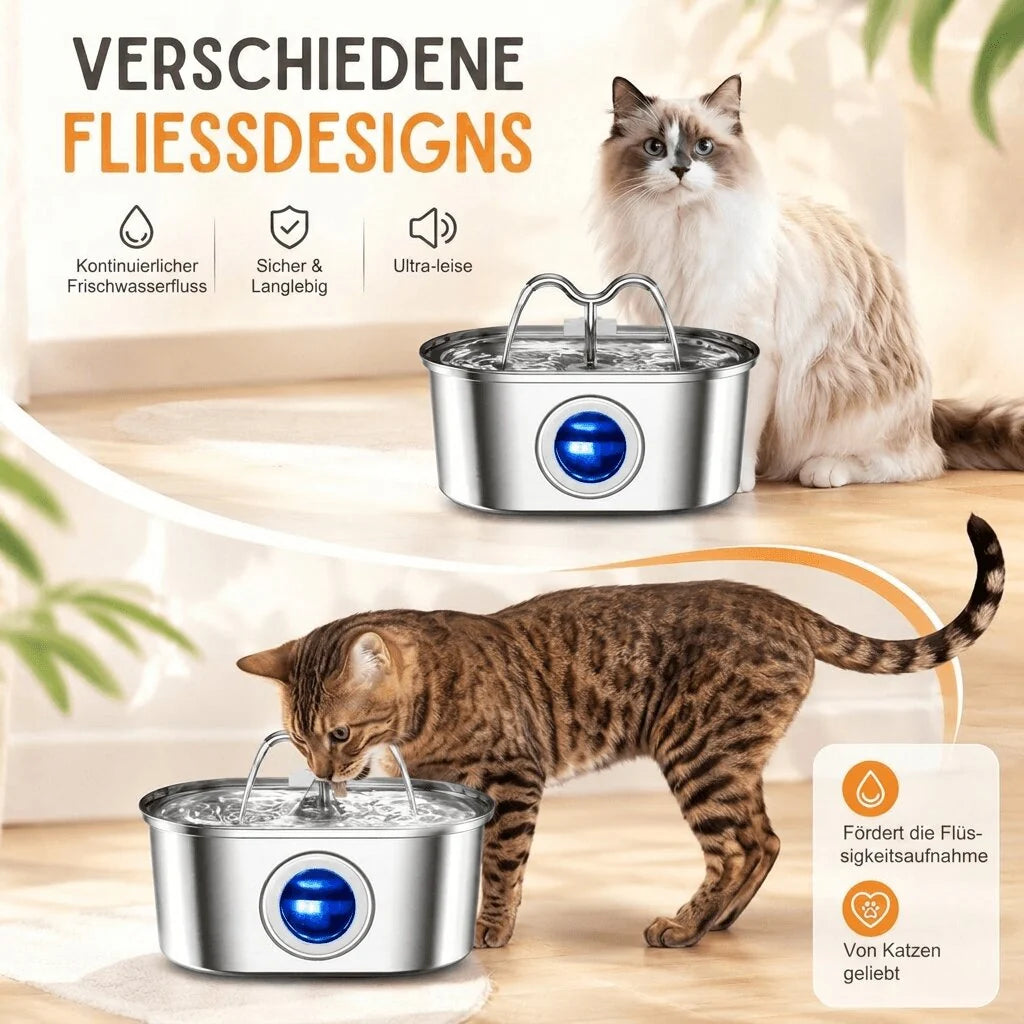 Katzen Trinkbrunnen aus Edelstahl | Samtbrunnen