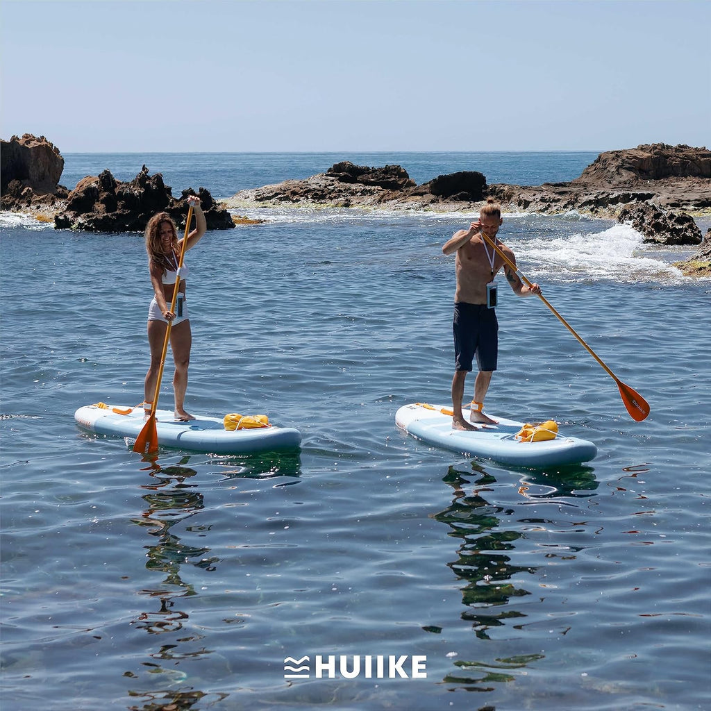 HUIIKE Stand Up Paddling Board mit Zubehör, Paddel, Finnen, Leash, Pumpe, Rucksack. SUP-Board Aufblasbar Hoher Stabilität und Widerstandsfähigkeit. Zum Kajak Umbaubar 305-365 cm, trägt 130-170 kg
