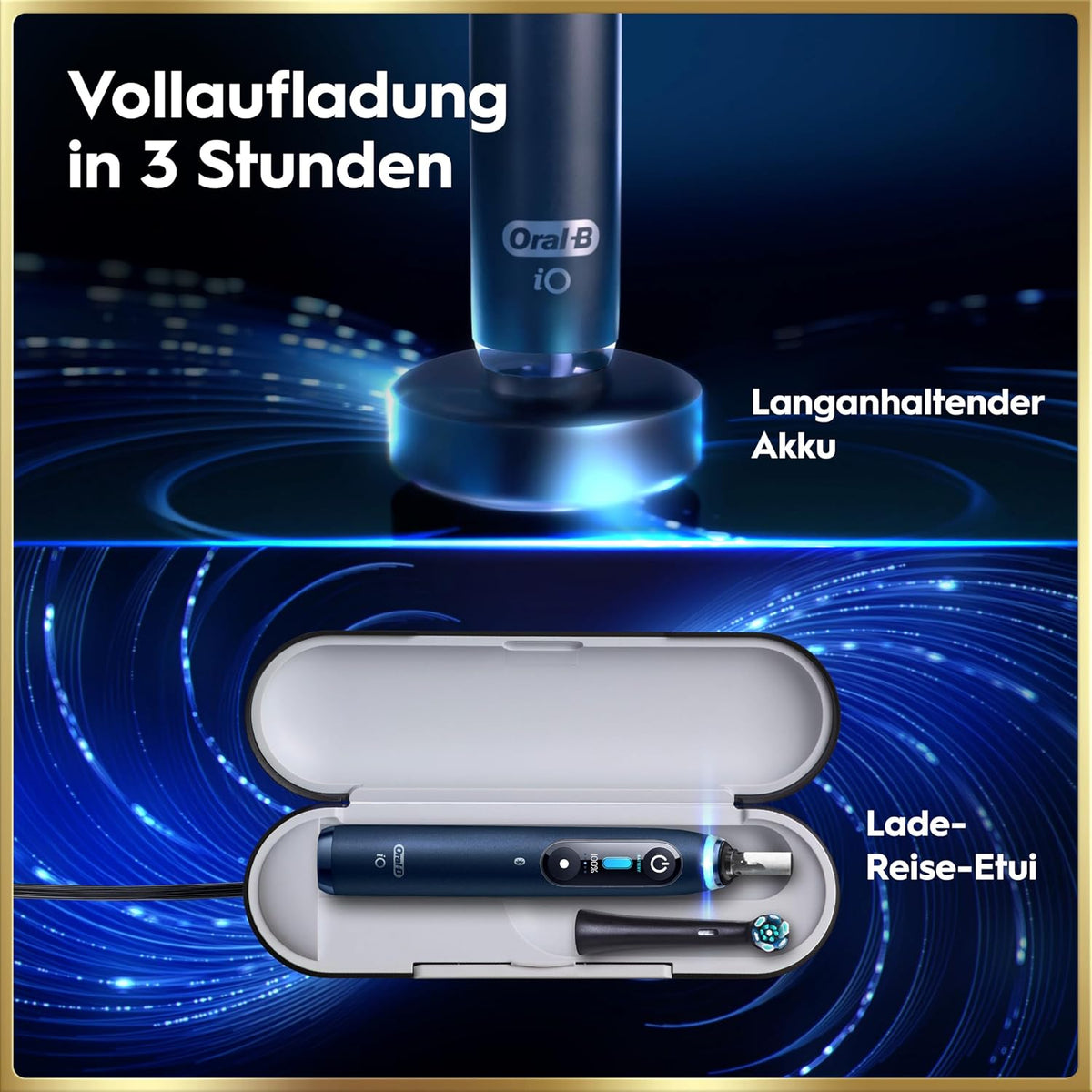 Oral-B iO Series 9 Elektrische Zahnbürste — Electric Toothbrush, Inkl. 1 Aufsteckbürste — 7 Modi für Zahnpflege, CHIP Testsieger (11/25), Designed by Braun, Dunkelblau