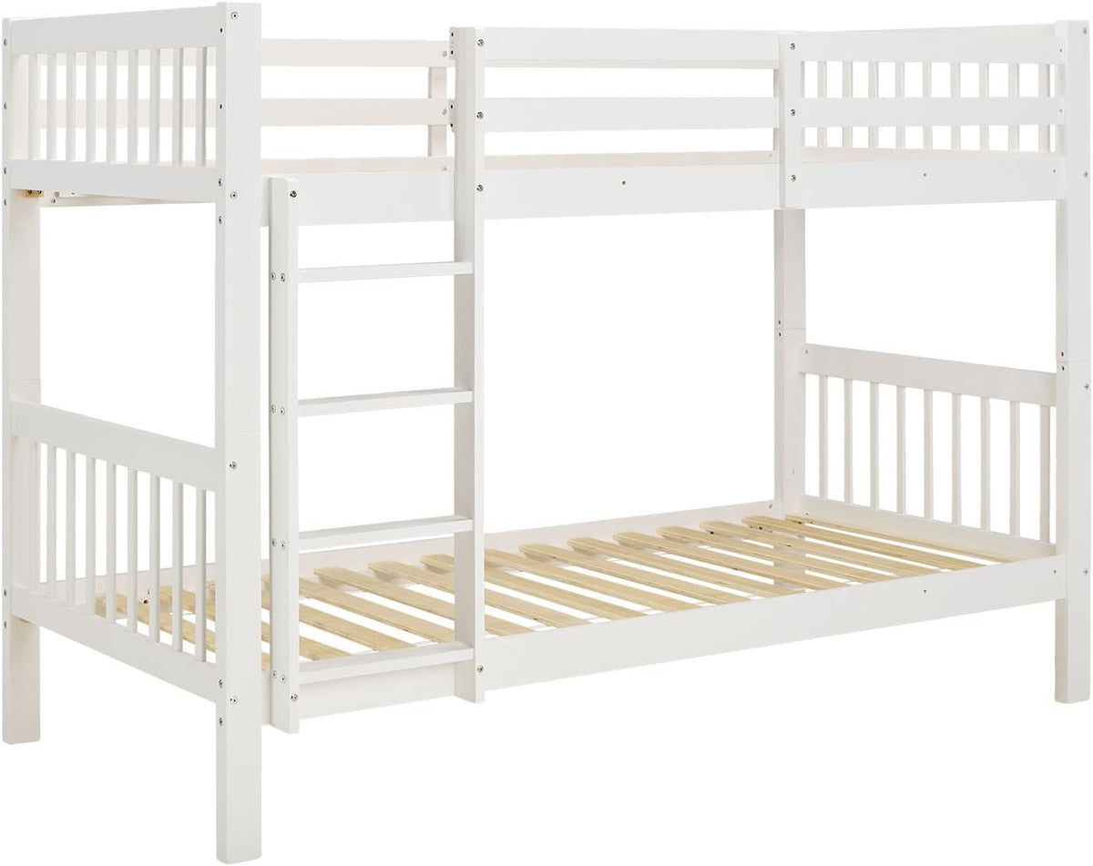 Homestyle4u, Etagenbett 2 Kinder 90x200 mit Treppe Weiß Holz Kiefer Hochbett 90x200 teilbar zu 2 Kinderbetten Doppelstockbett