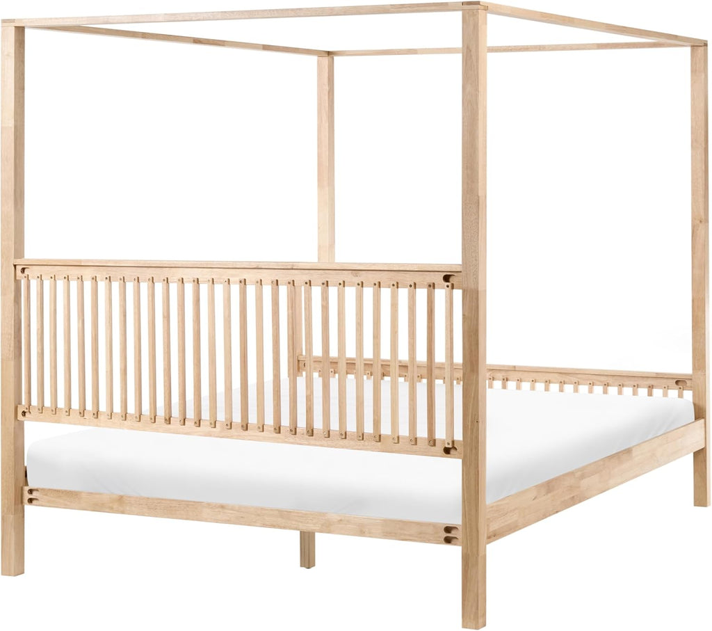 Beliani Himmelbett Holz Hellbraun 180 x 200 cm mit Lattenrost modern Harfleur