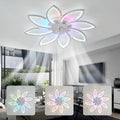 87CM Weißer Blumen-Deckenventilator Mit Licht, Dimmbar RGB Farbwechselndes Modern Fan Lampe Mit Ventilator Mit Fernbedienung/APP DC Motor 6 Geschwindigkeit Für Schlafzimmer Wohnzimmer