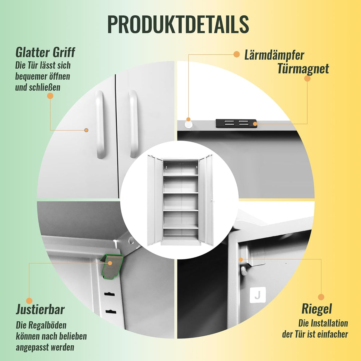 Ondis24 Aktenschrank, Mehrzweckschrank, Schloss, verstellbare Ablagen, Stabil, belastbar, Doppeltüren mit Türmagnet, Griffen Robust und sicher, werkzeugschrank, Büro, Werkstatt, Garage (Weiß 170)