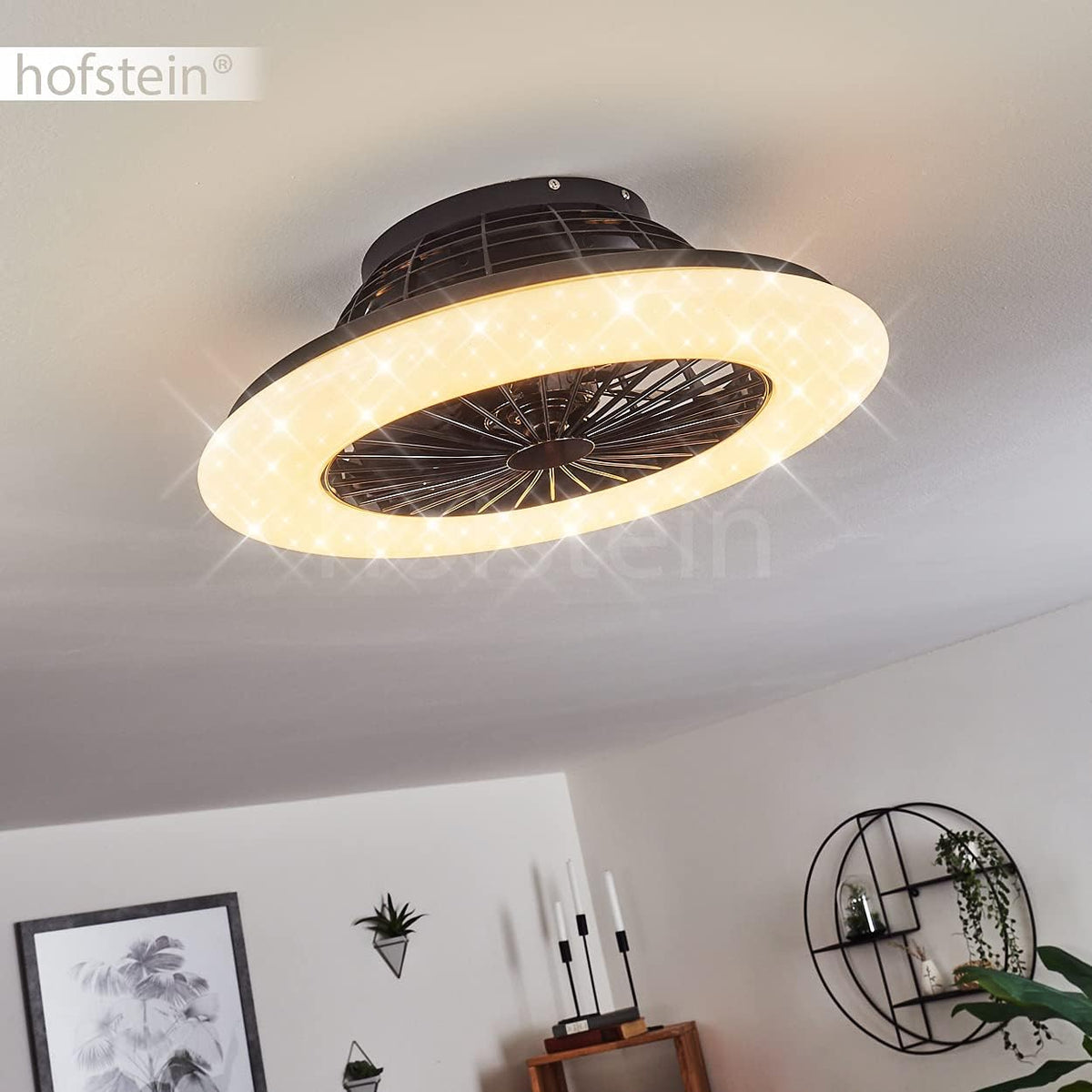 LED Deckenventilator Piraeus, Deckenlampe mit Ventilator aus Metall und Kunststoff in Schwarz und Weiß, über Fernbedienung dimmbar, Timer und Nachtlicht, 30 Watt, 2200 Lumen, 3000-6500 Kelvin