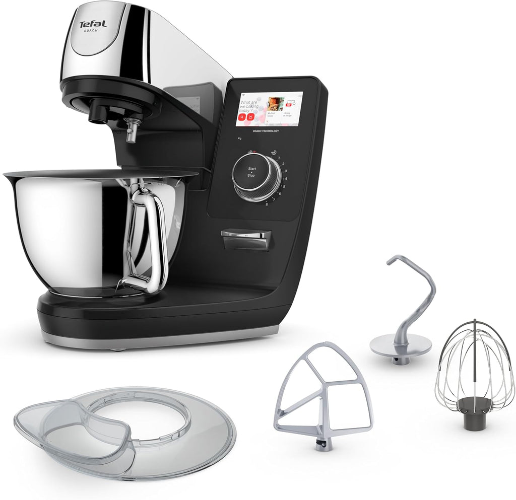 Tefal I-Touch +, Küchenmaschine mit integrierter Waage, Step-by-Step Rezepte, 25 Automatikprogramme, 5,5-Liter-Schüssel, WiFi-Verbindung, 4,3'' Touchscreen, 1200 Watt, Schwarz, QB960DF0