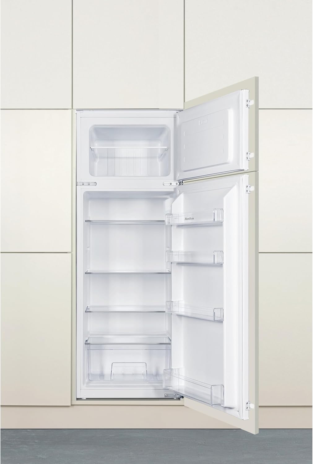 Amica Einbau-Kühlschrank mit Gefrierfach oben, Doppeltür, 145 cm Nische, Schlepptür-Technik, elektronische Steuerung, Inverter-Motor, LED-Beleuchtung