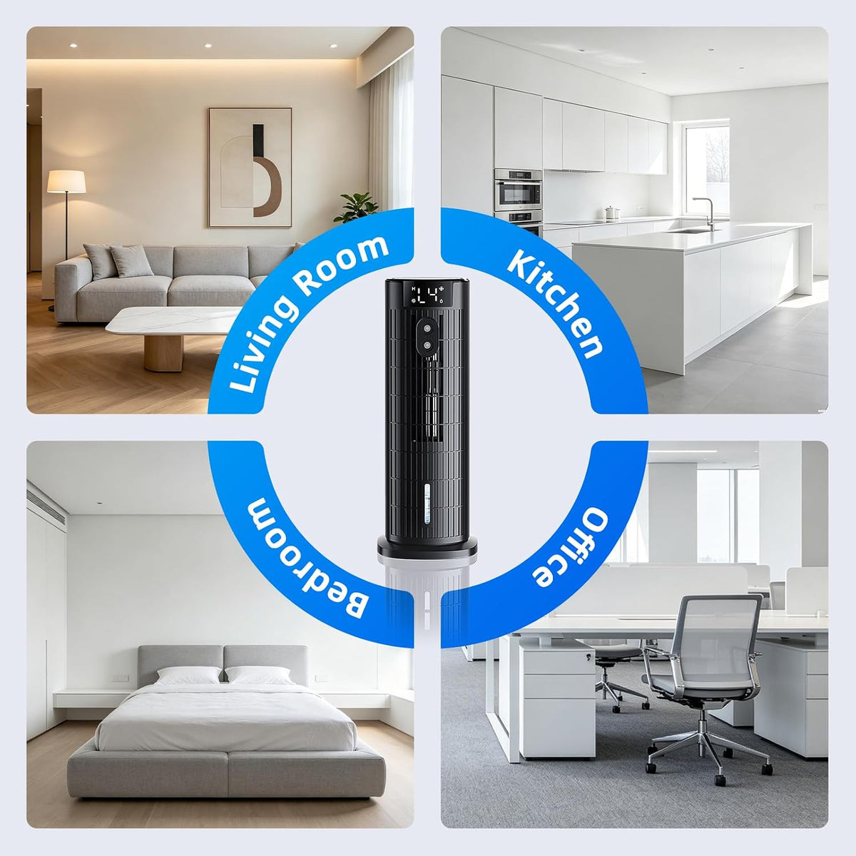 Mobile Klimaanlage mit Wasserkühlung, 4-in-1 Luftkühler Tragbar, Leiser Air Cooler mit 2-10h Timer, 90° Oszillation & 4 Stufen, Mobiles Kühlgerät für Zuhause, Büro und Schlafzimmer