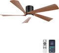 Ohniyou Deckenventilator mit Beleuchtung, 132 cm (52 Zoll), Fernbedienung und App-Steuerung, Deckenventilator für den Außenbereich, Terrasse, Wohnzimmer, Dimmbar, Leiser DC-Motor, Walnuss