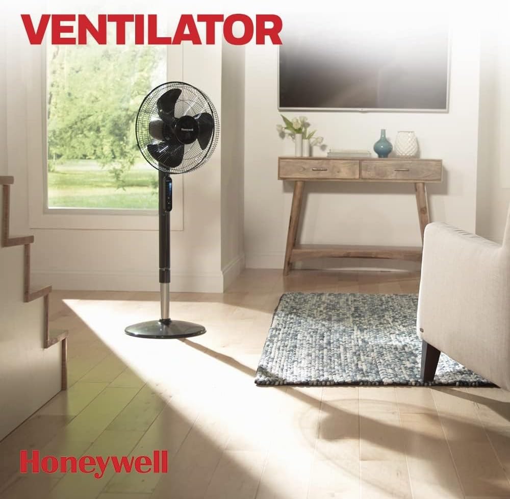 Honeywell Advanced QuietSet Oszillierender Standventilator (5 Geschwindigkeitseinstellungen, Timer-Funktion, Oszillation 70°, Höhenverstellung, Fernbedienung, Einfach zu benutzen) HSF600B