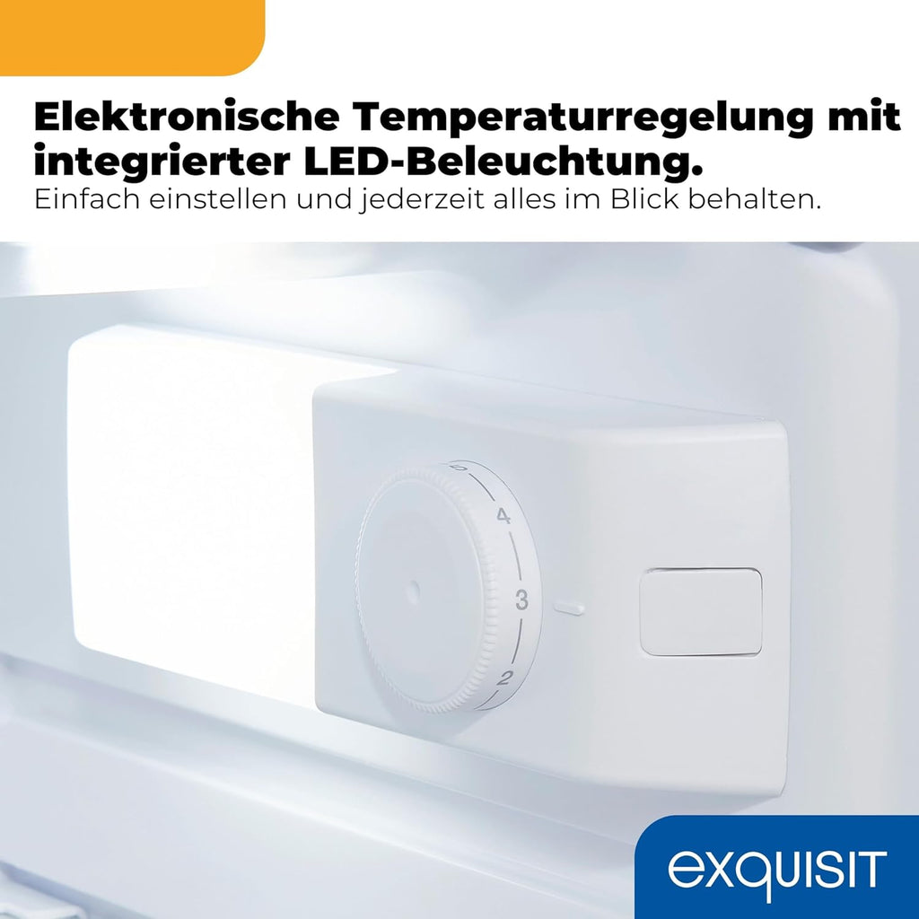 Exquisit Kühlschrank mit Gefrierfach 109 l Nutzinhalt, Energieklasse E, 40 dB(A) kompakte Bauform, 4-Sterne-Gefrierfach, LED-Beleuchtung, manuelle Abtauung KS516-4-E-040E weiss