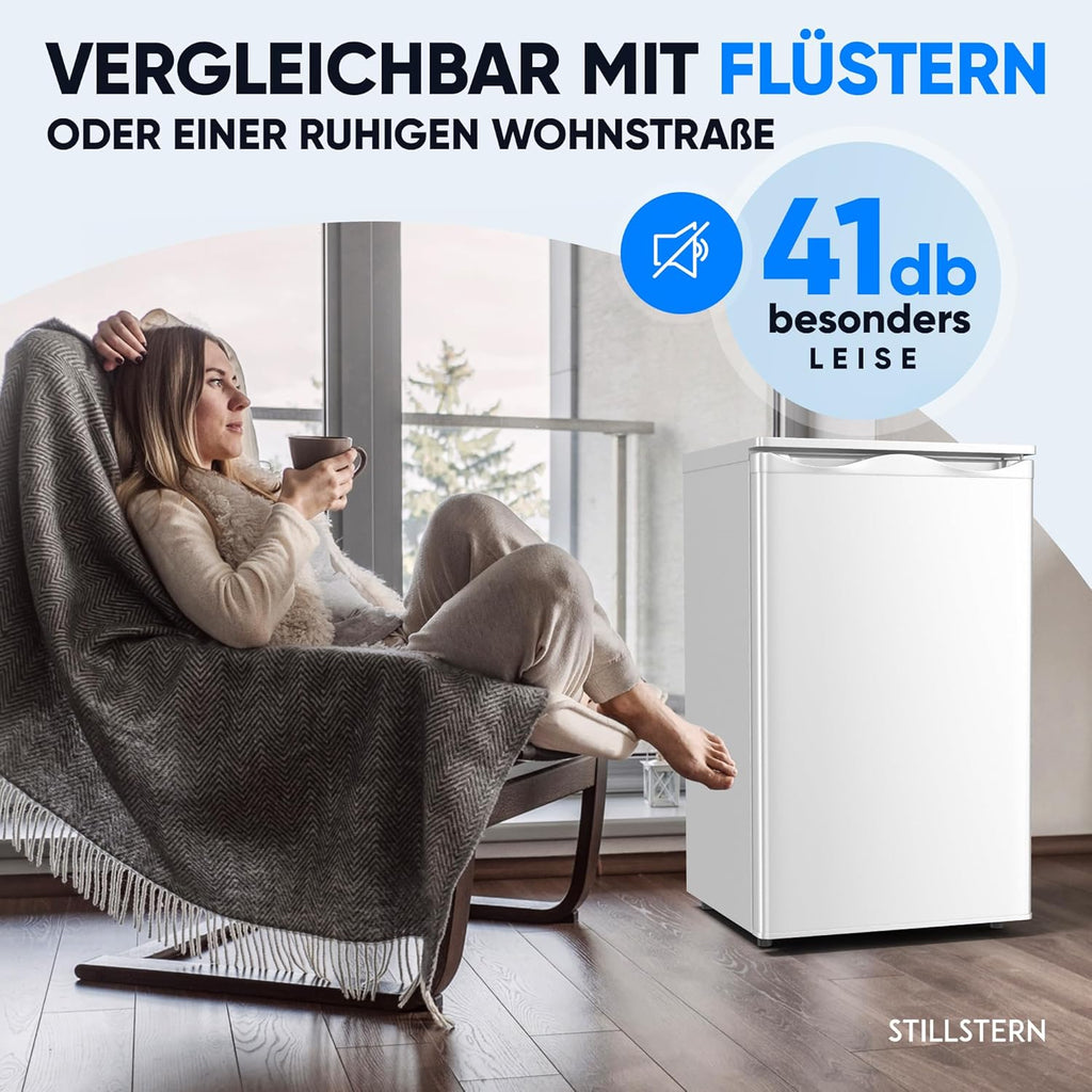 Stillstern Gefrierschrank Klein (73L) 4-Sterne-Gefrierfach -18°C ger. Energiever. Mini Freezer mit 3 Fächer, stufenlos reg. Temp., kleine Tiefkühltruhe, Türanschlag r./l. Tiefkühlschrank R600A Weiß