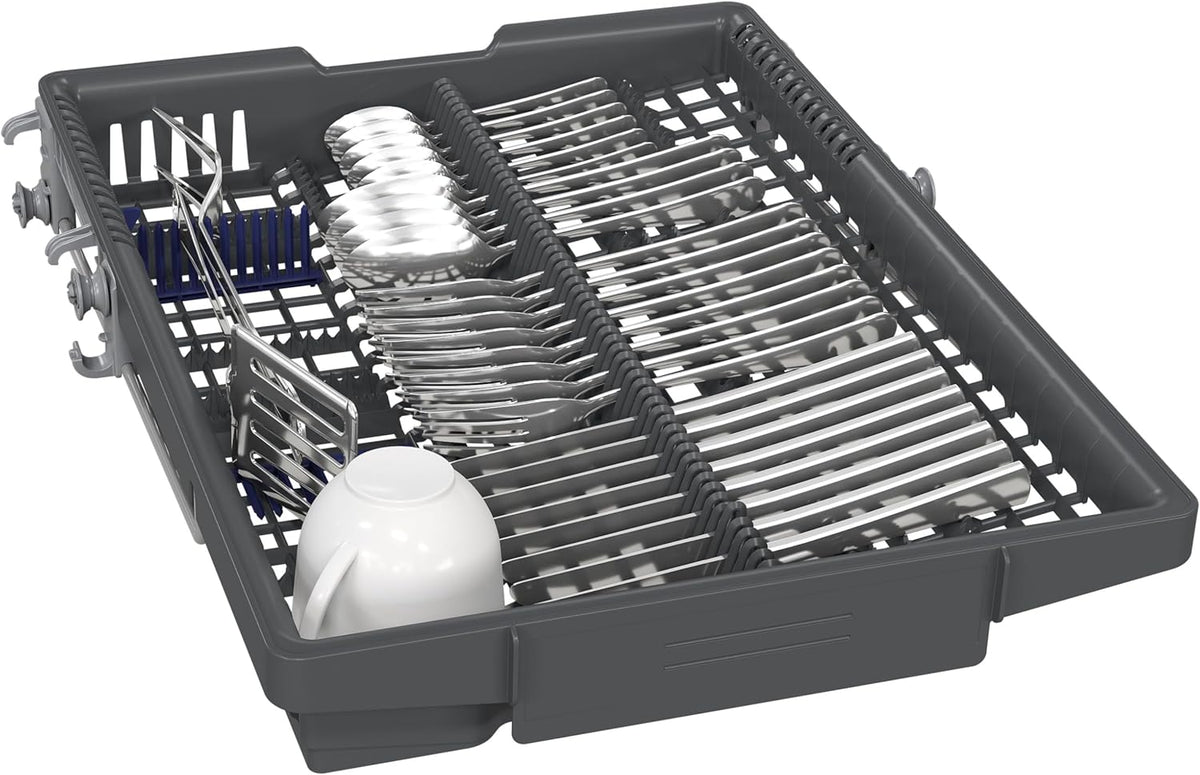 Siemens SR43ES25ME iQ300 Unterbau-Geschirrspüler, 45 cm, besonders leise, varioSpeed Plus, varioFlex Korbsystem und varioSchublade, autoOpen dry, aquaStop, Home Connect, Gebürsteter Stahl