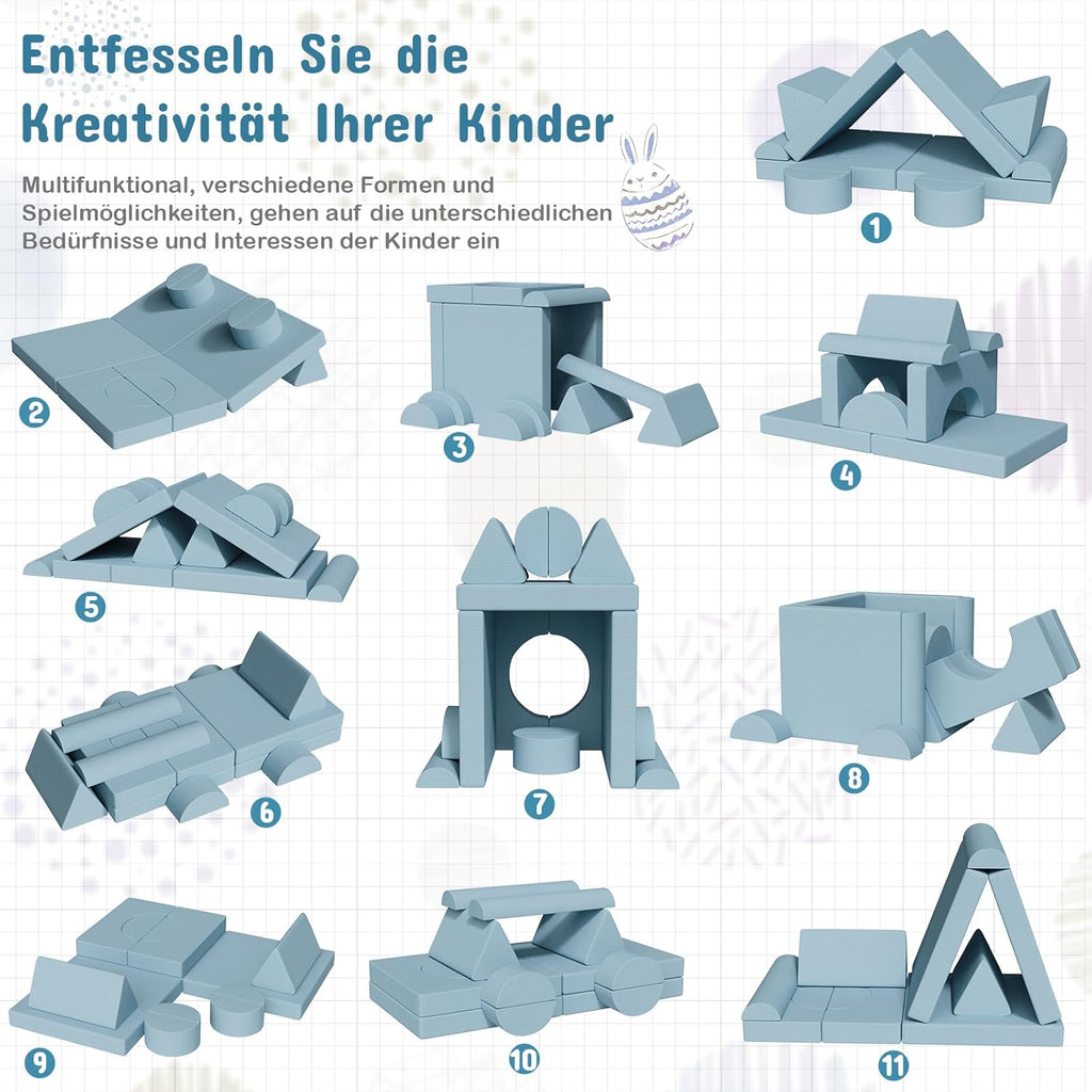 MAMIZO Spielsofa Cord, Kindersofa-Bausteine, 15-Teiliges Modulare Kinderspielcouch, Spielsofa für Kinder, Kindercouch Aufklappen Oeko-TEX, kreatives Spielen für Kuschelecke im Kinderzimmer (Blau)