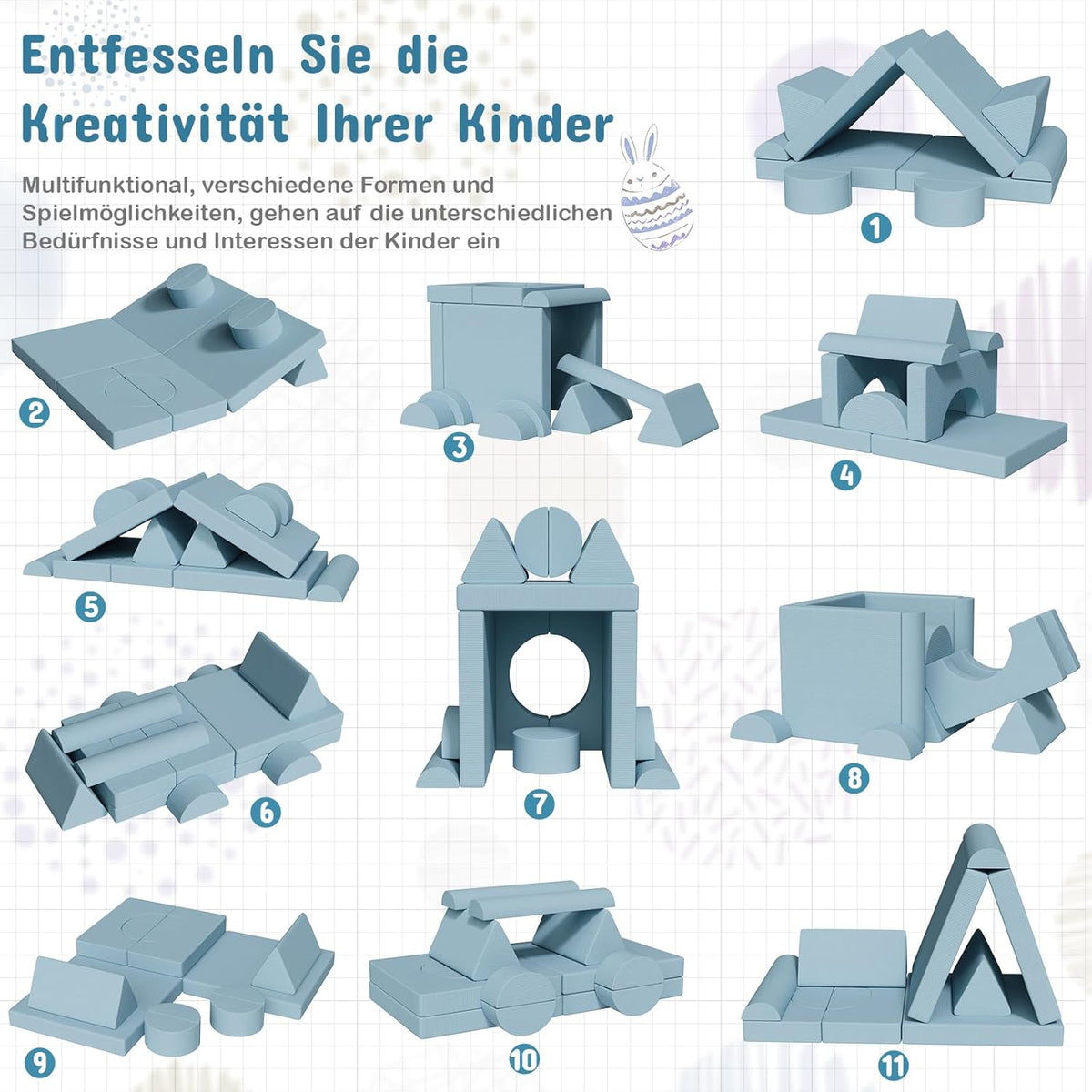 MAMIZO Spielsofa Cord, Kindersofa-Bausteine, 15-Teiliges Modulare Kinderspielcouch, Spielsofa für Kinder, Kindercouch Aufklappen Oeko-TEX, kreatives Spielen für Kuschelecke im Kinderzimmer (Blau)