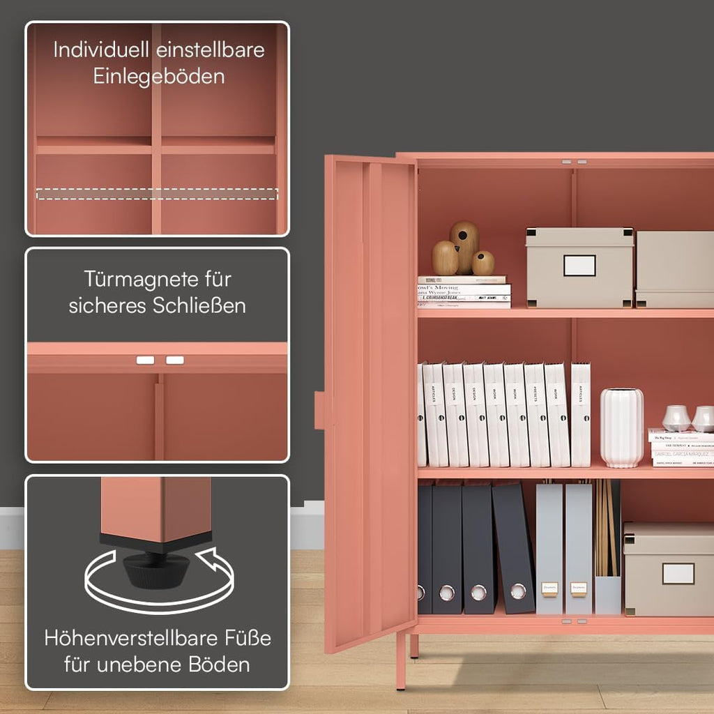skølm Ituri Metall Kommode – Metallschrank mit 3 verstellbaren Fächern – Sideboard Wohnzimmer Terrakotta – Aufbewahrungsschrank aus Stahl – Highboard im Industrial Design – Büroschrank/Flurschrank