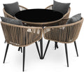 di volio Gartenmöbel-Set RIETI Beige/Grau, Terrassenmöbel aus Polyrattan und Stahl, Gartenmöbel für 4 Personen - Couchtisch & 4 Stühle