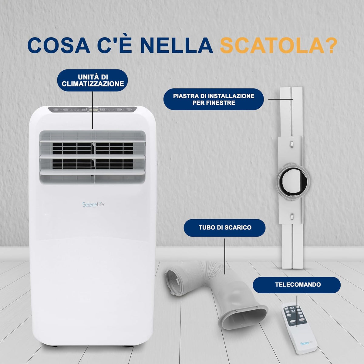 SereneLife Mobile Klimaanlage 4 kW 9000 BTU – L52 dB Leises Klimagerät für Schlafzimmer bis 20 m², Angenehme Kühlung an heißen Tagen, mit Entfeuchter, Lüfter & Fernbedienung