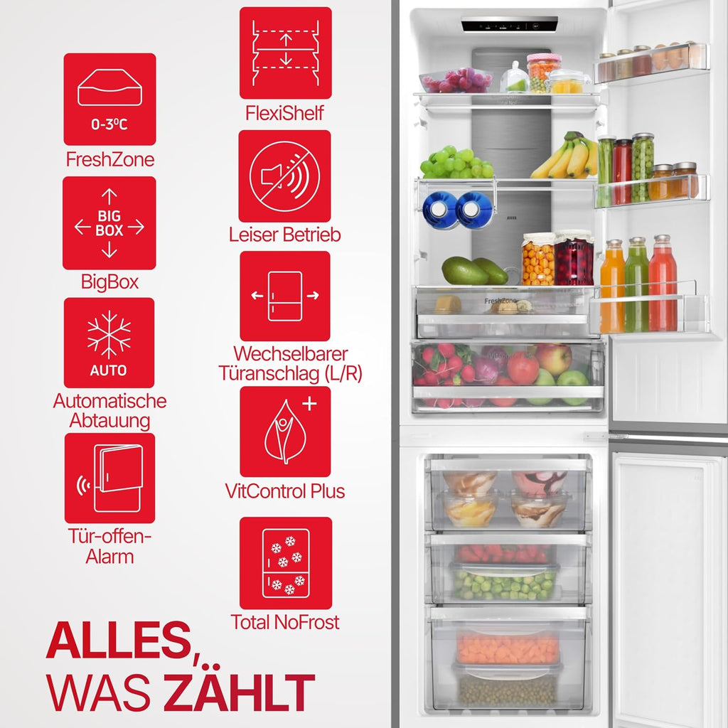 Amica Kühl Gefrierkombination freistehend Total NoFrost 181 x 54 x 59,1 cm 250 l Nutzinhalt VitControlPlus FreshZone elektronische Steuerung - Edelstahloptik