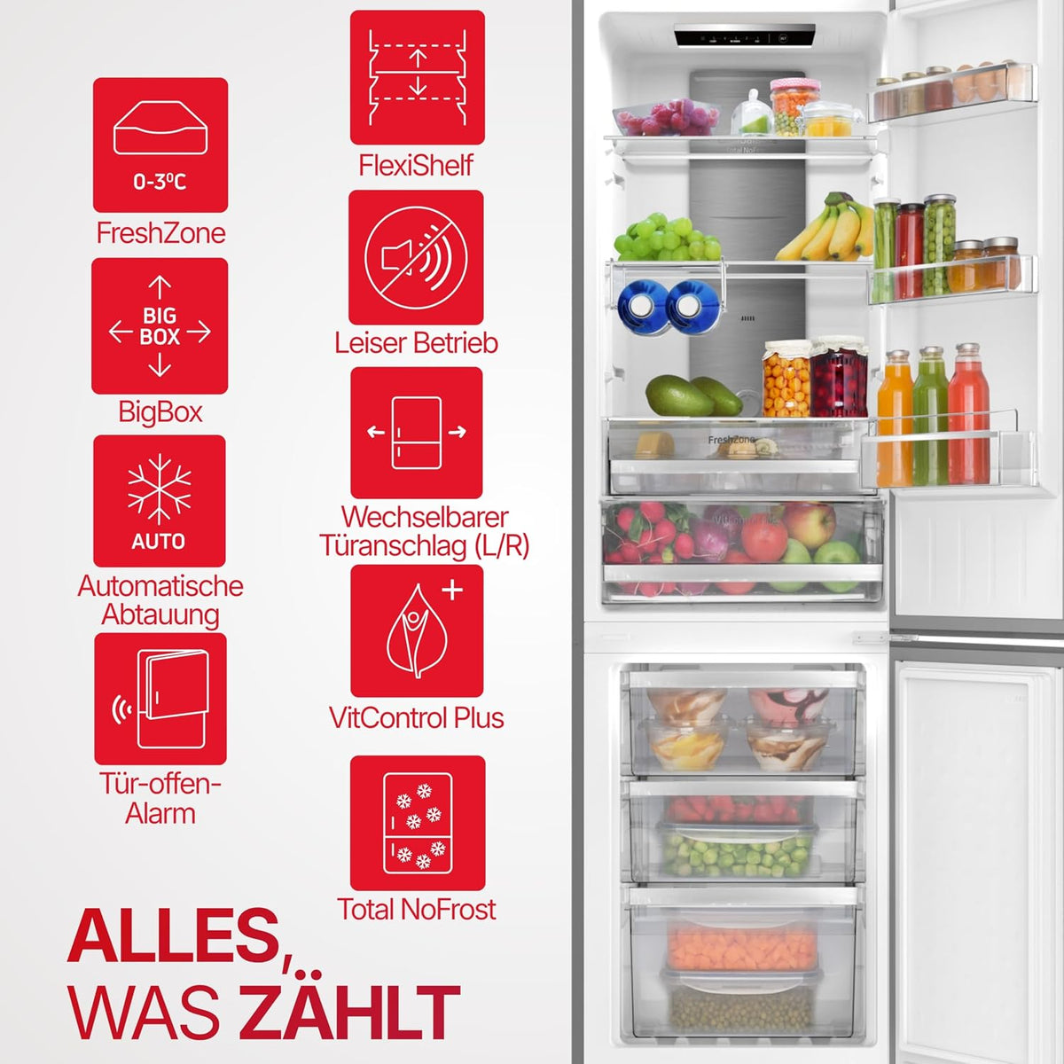 Amica Kühl Gefrierkombination freistehend Total NoFrost 181 x 54 x 59,1 cm 250 l Nutzinhalt VitControlPlus FreshZone elektronische Steuerung - Edelstahloptik